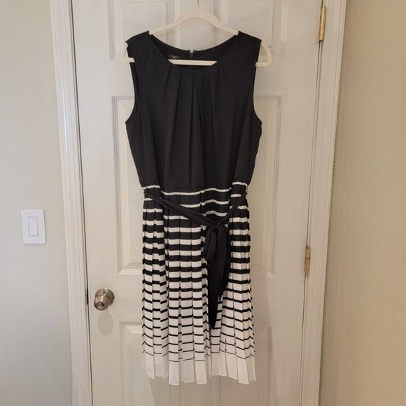 Talbots Dresses & Skirts - Talbots Dress Size 14W Black White Stripe Pleated Belted Sleeveless MSRP $189
